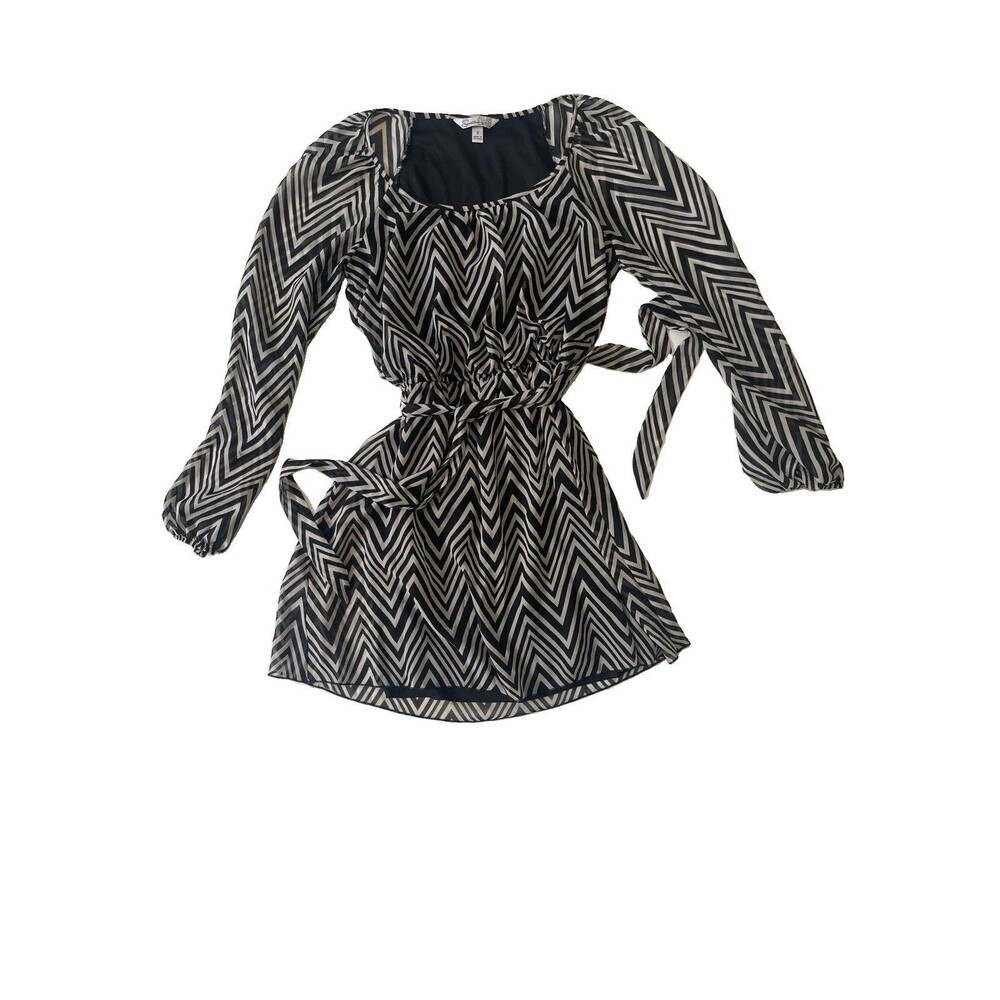 SPEECHLESS Women's Small Chevron Lined Long Sleeve Black White Stripe Mini Dress